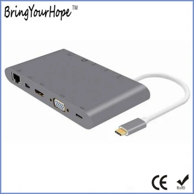 Type-C para Hub/HD/VGA/RJ45 Docking Station com SD/TF-Card-Reader para MacBook (XH-HUB-008)