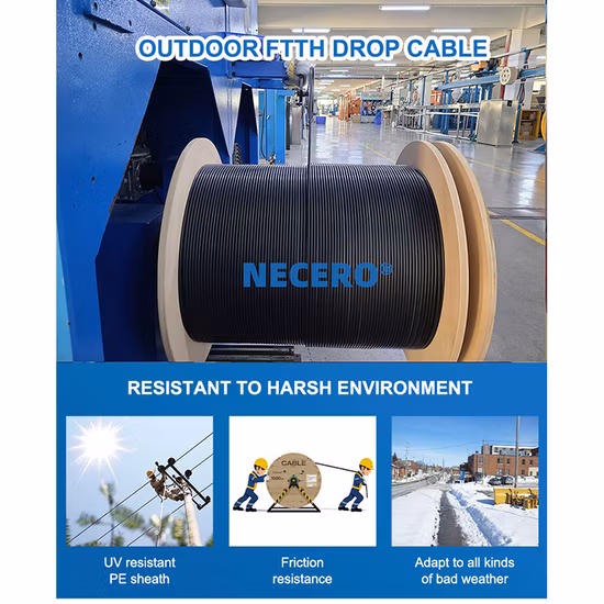 1/2/4/6/8/12 núcleos Single/Mulit Mode FTTH Fibra Óptica Flat Drop Cable com Certificado Anatel